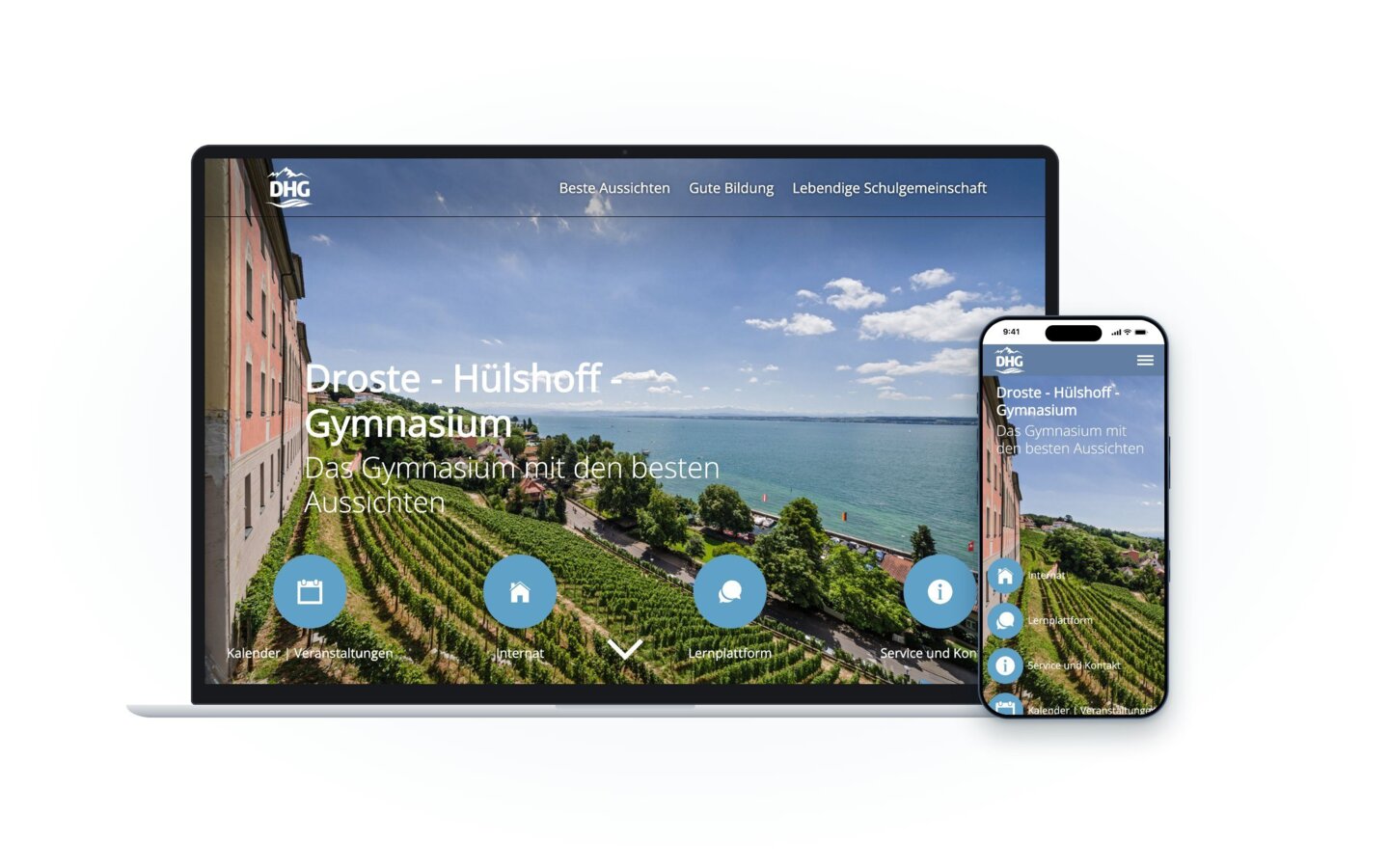 Website von Droste-Hülshoff-Gymnasium Meersburg auf Laptop und Smartphone