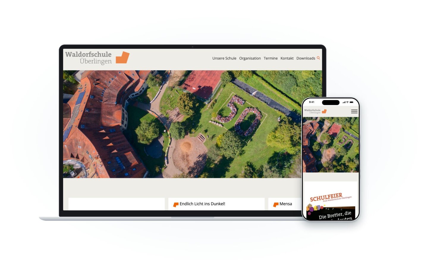 Website der Freien Waldorfschule Überlingen auf Laptop und Smartphone