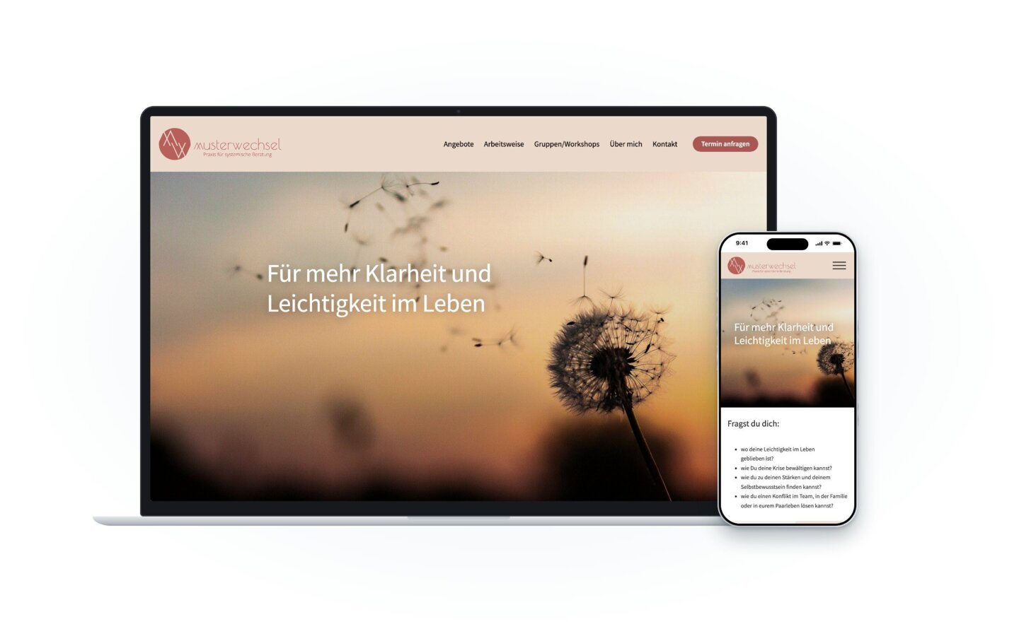 Website von musterwechsel – Praxis für systemische Beratung auf Laptop und Smartphone