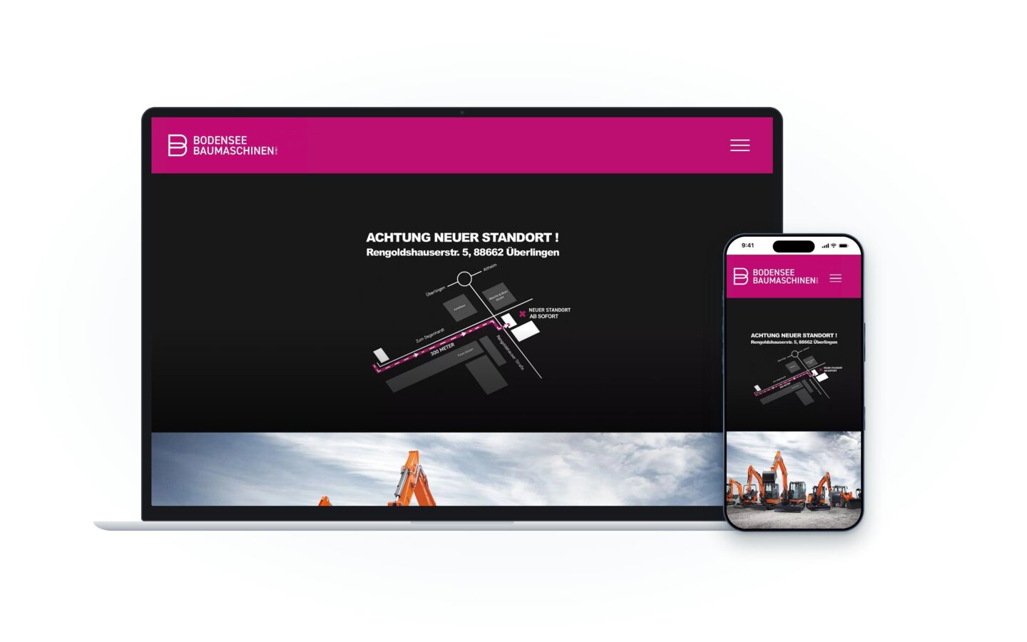 Website von Bodensee Baumaschinen GmbH auf Laptop und Smartphone